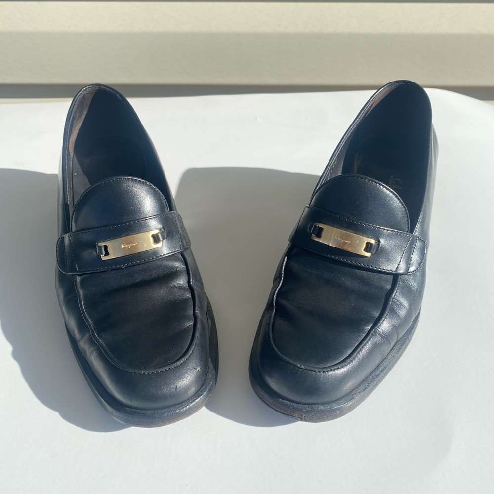 Vintage Salvatore Ferragamo Black Leather Loafers Size 5
